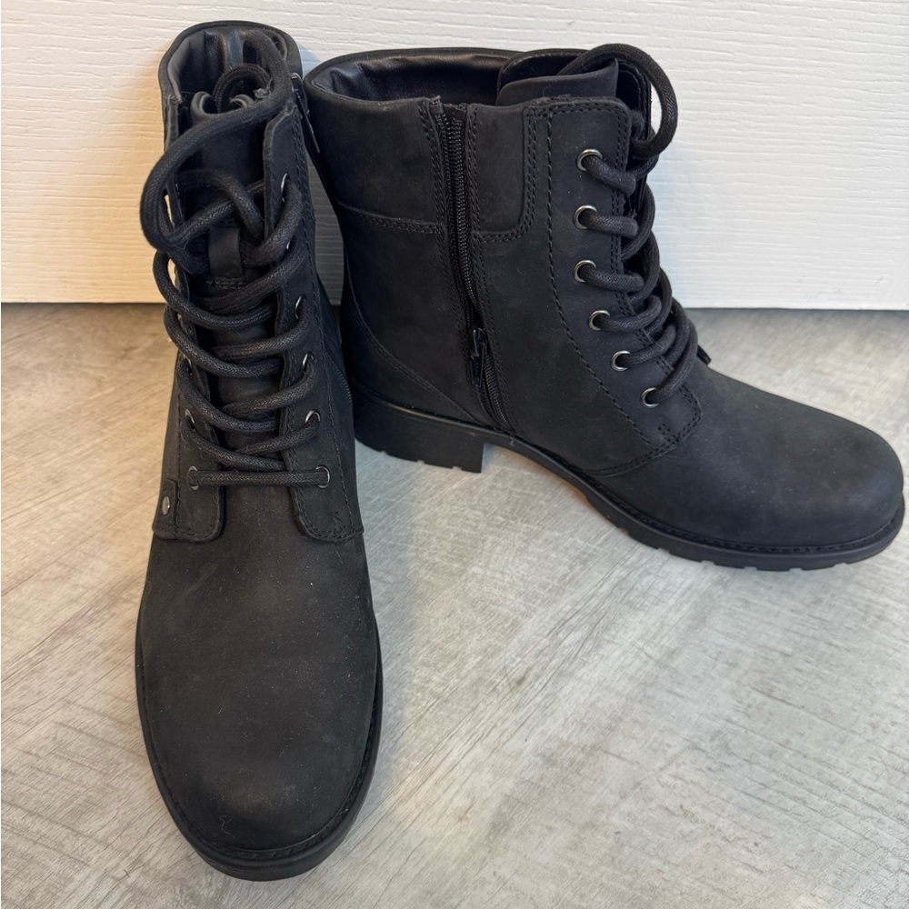 Clarks black leather ankle boots, size 9M